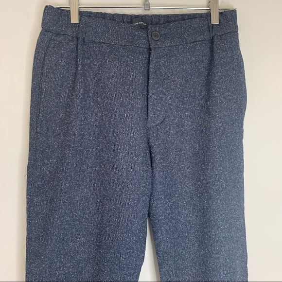 Club Monaco Navy Blue Speckled Wool Silk Blend Tapered Jogger Trousers - Picture 3 of 10